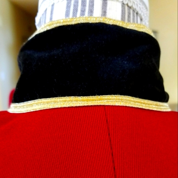 Ellen Tracy Company Red Wool Military Jacket with Velvet Trim & Gold Buttons. - Picture 8 of 10